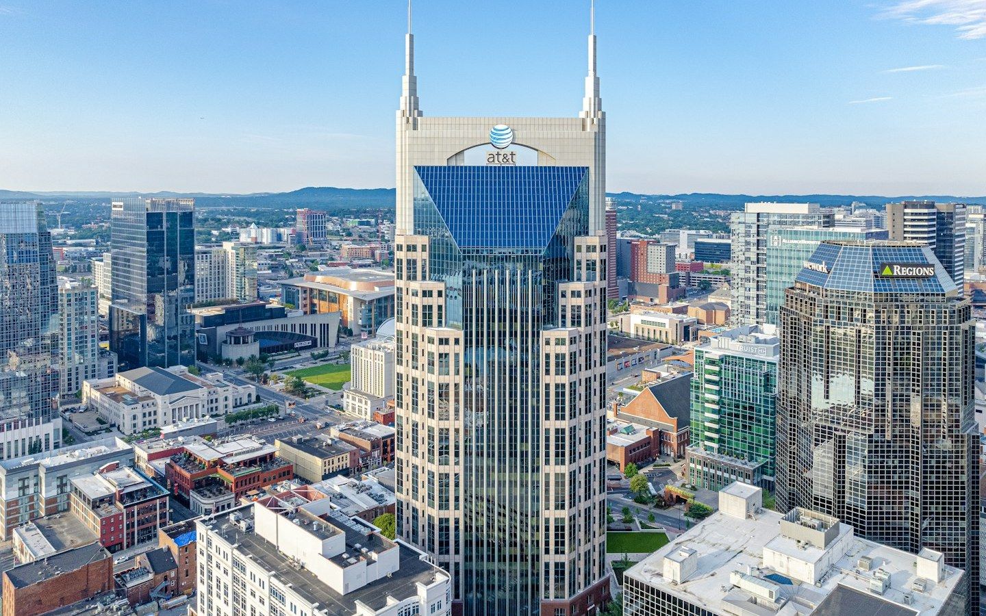 Downtown Nashville skyline from above on a clear day